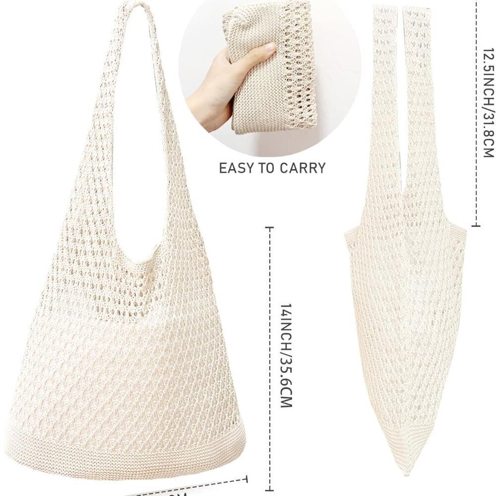 Crochet Bags for Women - Summer Beach Tote, Aesthetic Hippie Knit Bag - Picture 2 of 6